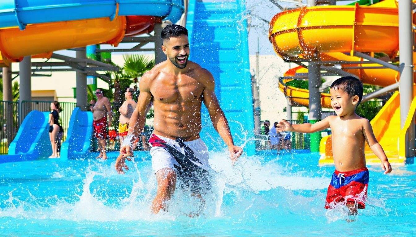 Family enjoying the kids' splash zone at Water Park Dubai